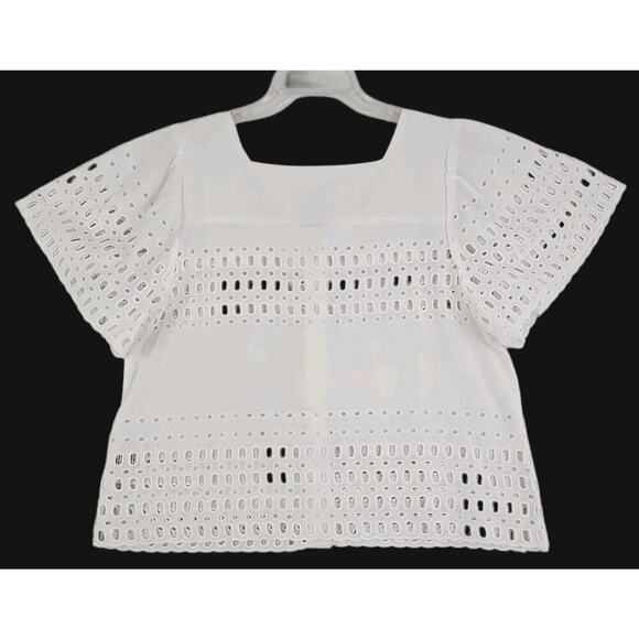 Calypso~Woman Size M~White 100 % Cotton Button-Up Shirt Blouse Shirt Sleeve NWT. - Picture 5 of 15